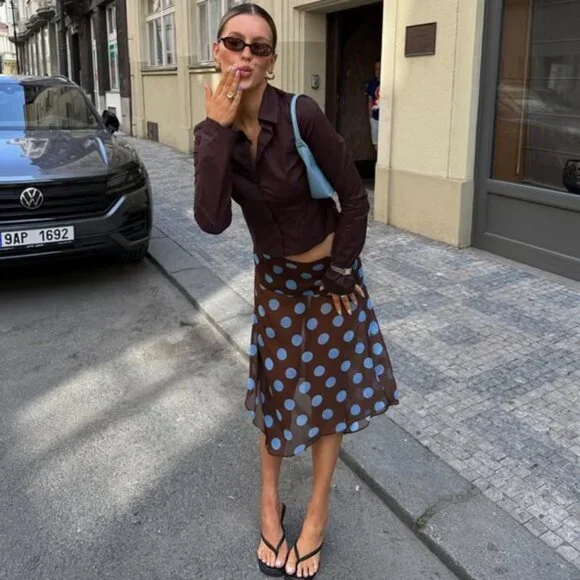 NWT Zara Polka Dot Asymmetric Skirt